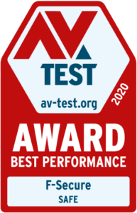 F-Secure SafeがAV TESTから受けた2020年ベストパフォーマンス賞のロゴ