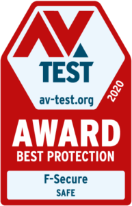 F-Secure SafeがAV TESTから受けた2020年ベストプロテクション賞のロゴ