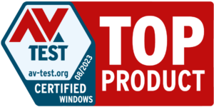 F-Secure SafeがAV TESTから受けた2023年Windowsにおいてトップブランドとして受けた認証のロゴ